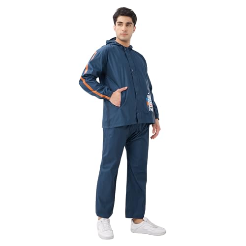 Image of Citizen Designer Rain Suit for Men, Special Slub Rubberized Fabric, Heavy PVC Coating, Heavy Duty Zipper, Reflective Back Print, Inbuilt Cap, Elastic Cuff, Designer Tapping Series