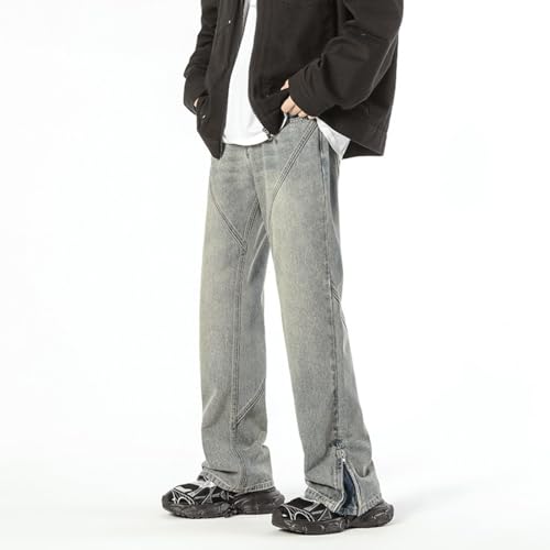 Jeans Pants Trousers Denim Spring and Autumn High Street Men's Design Sense Zipper Micro Pull Loose Classic Long2