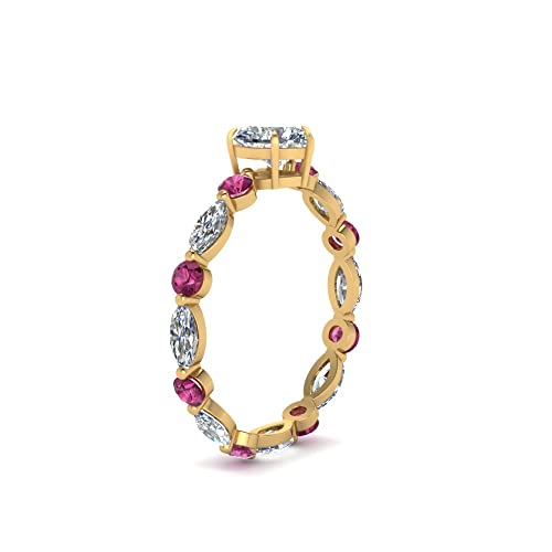 Image of 55Carat Choose Your Gemstone Marquise and Round Eternity Ring Yellow Gold Plated Heart Shape Side Stone Engagement Rings Lightweight Office Wear Everyday Gift Jewelry US Size 4 to 12