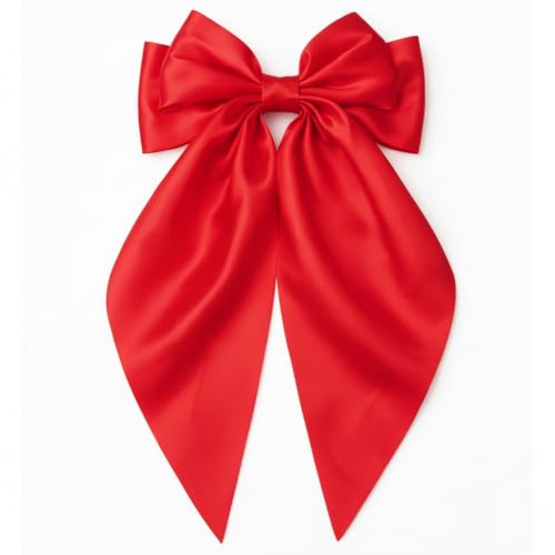 Red Oversized Satin Hair Bow Clip with Long Tails for Women