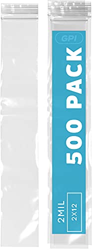 2" x 12" Zip Bags, 500 Pack, 2 Mil, Reclosable for Incense Necklaces, GPI