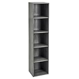 LOLAhome - Estantería Librería Cubo con 5 Estantes de Tablero de Laminado Color Gris de 132x30x24. Mueble para Despacho, Dormitorio o Despensa. Soporta 25 kg. Requiere Montaje