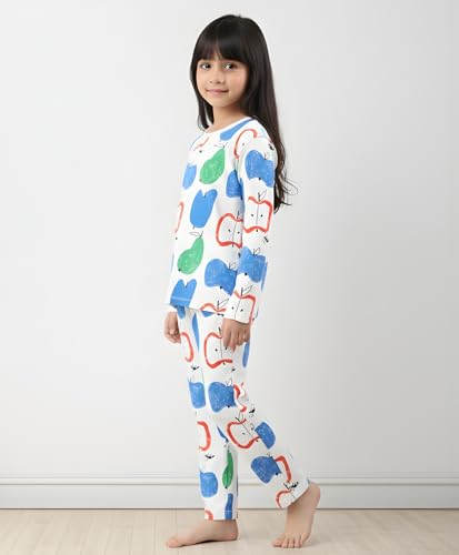 Image of Anthrilo Pajama T-Shirt Set for Girls | Kids Night Suit for Girls | Nightwear | 100% Cotton Pyjama Set Apple Pear Print White | Long Sleeve T-Shirt and Pajama | Kids Girls Sleepwear | 12-13 Years