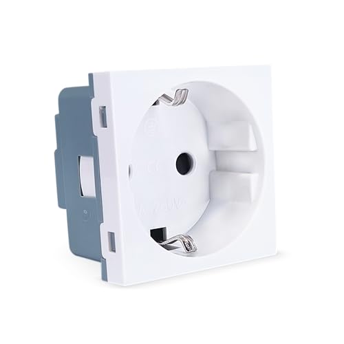 Image of MX 3-Pin German Schuko Socket with Shutter - 2 Module 13A 250V - Compatible with European & UK Brands - 45x45mm Modular Socket Plate