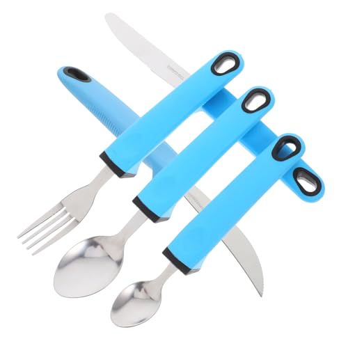 EXAOMBLE 1 セット 揺れ防止食器セット 高齢者フィーダー 高齢者向けの食器 適応器具 高齢者支援製品 高齢者の補助スプーン 料理を提供します 適応機器 身障者用食器 ステンレス鋼 Blue