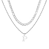 Collar Inicial Para Hombres, Cadena De Acero Inoxidable Y Plata Figaro Torcida Correa De Cuerda Con Colgante De Cadena En Capas De Letras A - Z Collar Hombres CumpleañOs Regalo Padre (Plata P)