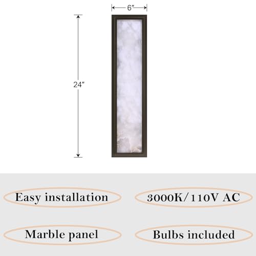 Image of 2 Pack 24 Inch Natural Alabaster Bathroom 20W-3000K LED Home Wall Sconce Modern Concise Style Wall Light Fixture,Oil Rubbed Bronze Finish for Bedroom Hallway Bedside Living Room