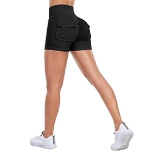 Vertvie Gym Shorts for Women Running V Waist Scrunch Bums Booty Shorts Yoga High Waist Workout Cycling Shorts with Pockets Ladies Sports Activewear Shorts