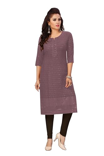 Ladyline Rayon Hakoba Chikhan Ricamo & Paillettes lavoro Kurti per donna tunica top indiano Kurta, Cipolla (N), 70