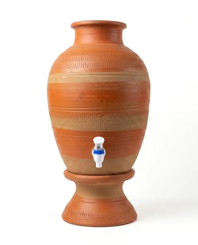 Image of Handmade Terracotta Clay Water Dispenser Pot with Tap, Natural Cooling Matka, 10 LTR, 38 cm
