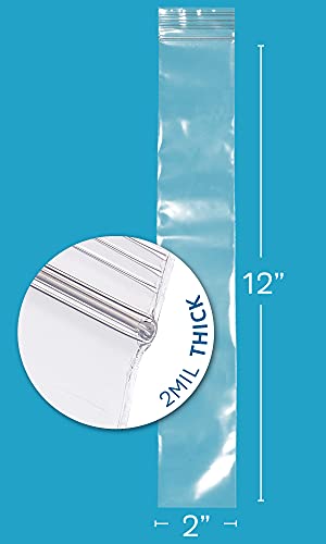 Gpi RB0212-2HH-100P 100 Case, 2 Inch X 12 Inch Extra Long, Clear Plastic Reclosable Zip Bags - Bulk, 2 Mil Thick, Durable, Resealable Poly Baggies With Zip Top Lock For Packaging & Shipping Incense thumb #1