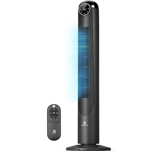 Image of Antarctic Star Tower Fan, 41 Inch DC Motor Bladeless Oscillating Fan with Remote, 6 Speeds & 4 Modes, LED Display, 9H Timer, Quiet Floor Standing Fan for Bedroom Living Room Office, Black