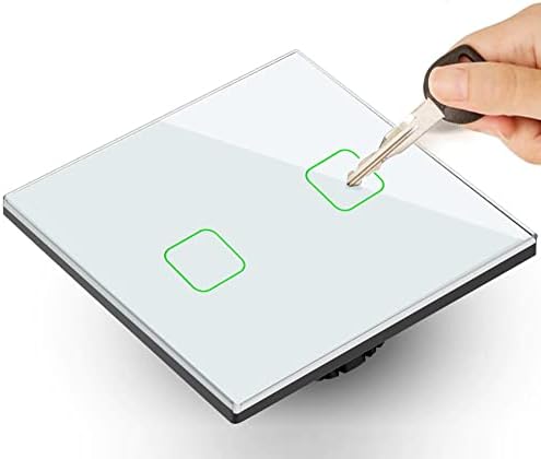Maclean MCE712W Profesjonalny Podwójny Dotykowy Włącznik LED Schodowy Krzyżowy, Uniwersalny Biały Panel, Elegancki Włącznik Światła z Szkła Hartowanego, Podświetlany Dotykowy Przycisk