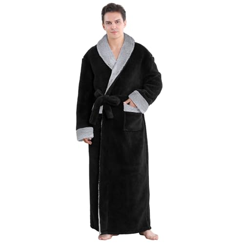 Hellomamma Men's Shawl Collar Robes: Full Length Tall Long Fleece Plush Men Bathrobes, Soft Spa House Coat Male with Pockets