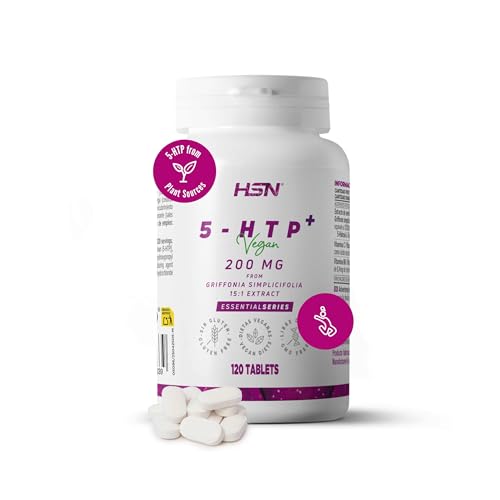 HSN 5 HTP Plus 200mg + Vitaminas C & B6 | 120 Tabletas | 6000mg equivalencia Semilla Griffonia simplicifolia | 5 HTP (5 hidroxi L triptófano) 15x Veces Más Concentrado | No GMO, Vegano, Sin Gluten