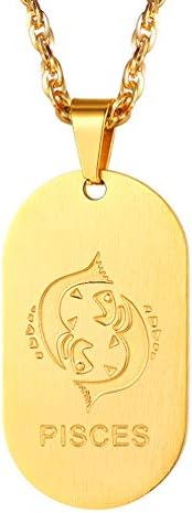 Sternzeichen Halskette Edelstahl - Dog Tag Anhänger Mit Geburtsstein