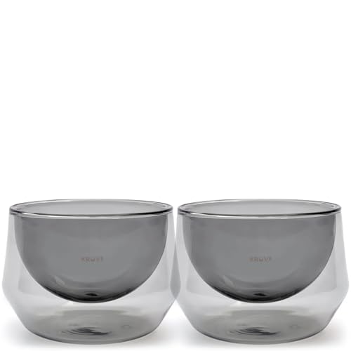 KRUVE IMAGINE Dark Coffee Cups - Handcrafted Double-Wall Glass Cups (Set of Two, 8.5oz/250ml) - Perfect for Latte Art and Espresso - Durable Borosilicate Glass - Ideal Gift for Coffee Mugs Lovers