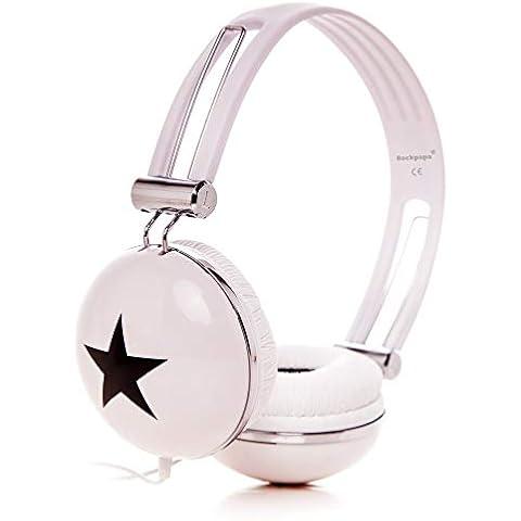 Rockpapa Kids Headphones, Star Wired Headphones for Boys Girls Adults, Adjustable Headband, Children Headphones On Ear for Phones,Tablets,PC,TV (White) Cover