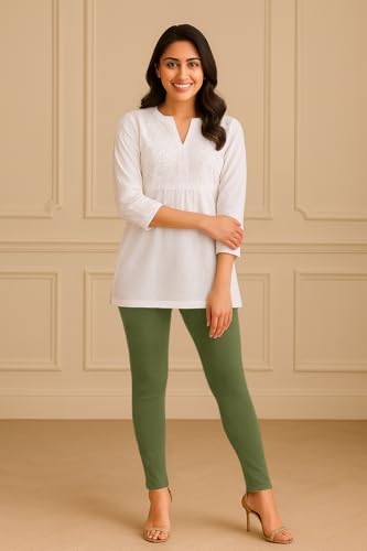 Image of Amazon Brand - Anarva Women's Super Cotton Combed Slim Fit Elastane Stretch Comfort Ankle Length Leggings with Ultrasoft Waistband