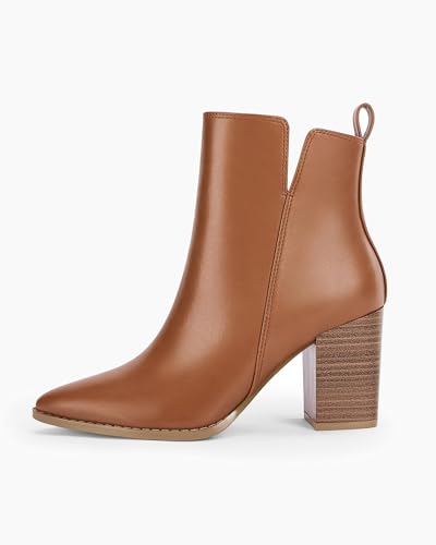 Rilista Womens V Cutout Ankle Boots Pointed Toe Chunky Block Stacked Heel Booties Side Zipper Shoes4