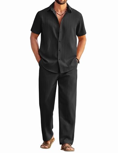 COOFANDY Mens 2 Piece Outfits Short Sleeve Casual Button Down