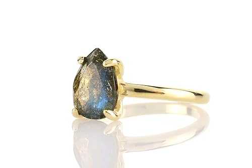 Bague personnalisée en or et labradorite naturelle faite main