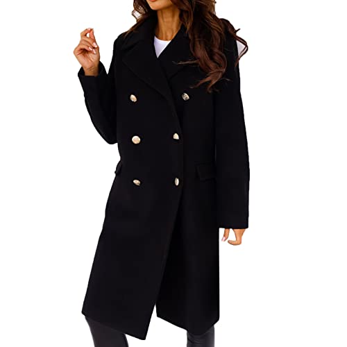 Manteau long en faux laine pour femme avec ceinture élégante veste trench mince moutarde