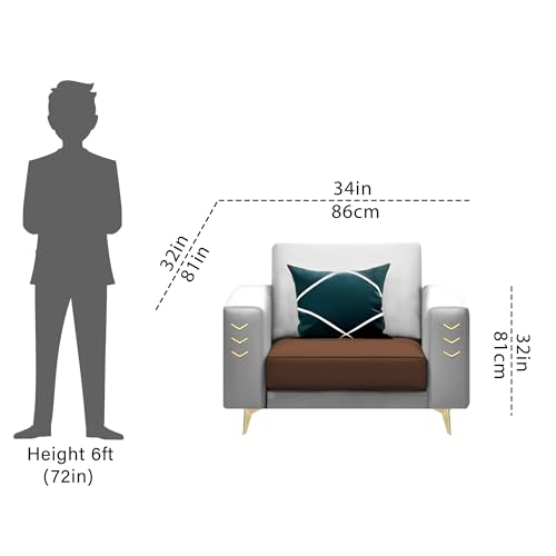 Image of Casaliving Falco 1 Seater Sofa Set for Living Room (Brown Grey Fabric) Premium Fabric Sofa