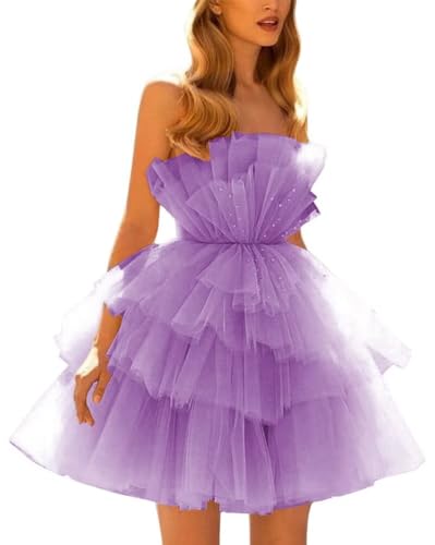Tulle Off Shoulder Homecoming Dresses Puffy Prom Dress Short Strapless Mesh Ruffle Formal Cocktail Party Gown Ball Gowns