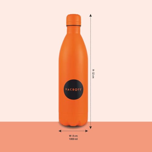 Image of Clay Craft Vacbott Vaccum Bottle, Stark Neon Double Walled 24 Hours Hot and Cold Water Bottle, 1000ml, Orange