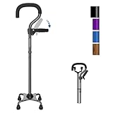 KingPavonini Walking Stick for Women/Men with Second Handle, Foldable & Adjustable Quad Stick with 4-Pronged Base for Standing, Light weight Walking Cane for Seniors & Adults Black