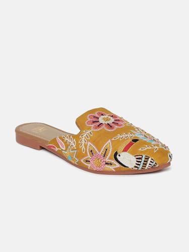 Image of OPIVE's Mehandi Women's Mojari Jutti Ethnic Punjabi Juttis Traditional Flat Embroidered Canvas Fancy Bellies Comfortable Sole for Womens & Girls
