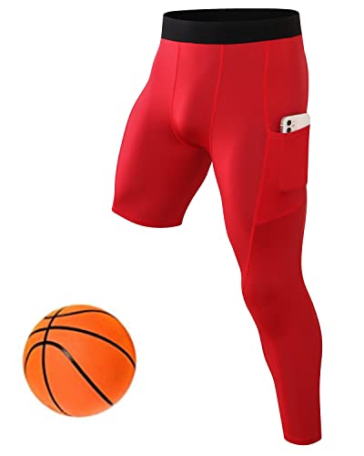 SPVISE Einbein-Kompressionsstrumpfhose für Herren, Basketball-Leggings, 3/4-Kompressionshose mit Tasche, trockene athletische Baselayer-Unterwäsche, C# Rot (ein Bein), Groß SPVISE Einbein-Kompressionsstrumpfhose für Herren, Basketball-Leggings, 3/4-Kompressionshose mit Tasche, trockene athletische Baselayer-Unterwäsche, C# Rot (ein Bein), Groß