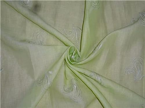 Tissu en lin brodé vert pistache 137 cm anti-transpiration pour vêtement d'été