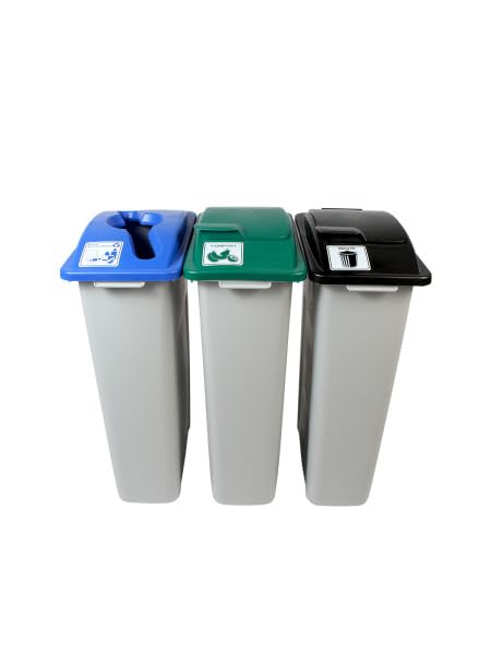 Waste Wise 69 Gallon Recycled HDPE Waste and Recycling Center for Commercial Spaces for Paper, Cans, Waste with Lids