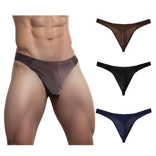 Men's Velvet Thong Luxurious Polyester-Spandex Blend Black/Brown/Blue 3 Pack
