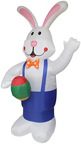 7' Inflatable Lighted Standing Easter Bunny with Eggs Outdoor Decoration