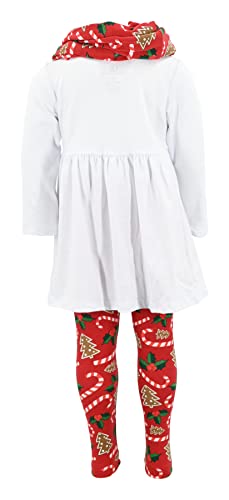 Image of Unique Baby Girls Kids Toddler 3pc Outfit Set Long Sleeve Cotton Blend Tunic Top Leggings and Scarf