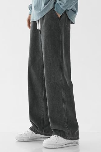HENGAO Mens Baggy Jeans Elastic Waist Wide Leg Denim Pants Hip Hop Drawstring Loose Fit Trousers2