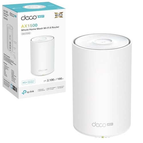 TP-Link Deco X10-4G(1-pack) AX1500Mbps Wi-Fi 6 4G Router with Sim Slot, LTE-Advanced Cat6 Mesh Wifi Router, Coverage up to 5600ft², Gaming&4K, Easy Setup, Voice Control via Alexa & Google Ho