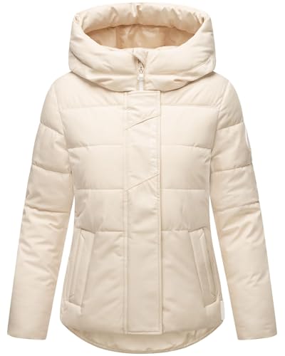 MARIKOO Damen Winterjacke (XS-3XL) - 5 Taschen, große Kapuze, Schlaufen auf der Innenseite, leichte Steppjacke, Warme Jacke Frauen - N019 (M, Cream)
