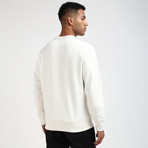 Calvin Klein Uomo Felpa Badge Crew Neck Cotone, Avorio (Ivory), Xxs - 4