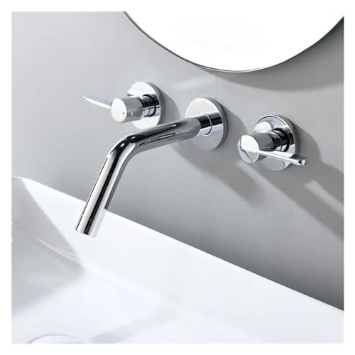 Grifo de baño empotrado de latón cromado con doble manija para lavabo 4