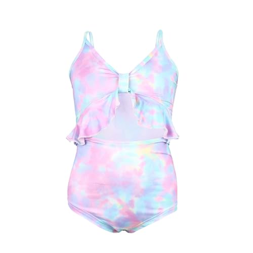 Kids Teen Girls Swimsuit One Piece Spaghetti Strap Cutout Bathing Suit Ruffle Tie Dye High Waist Bikini Kids Beach