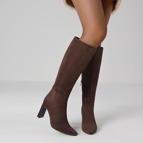 Knee High Boots for Women Wide Calf Fall Boots Point Toe Chunky Block Heeled Boots Fashion Dress Tall Boots3