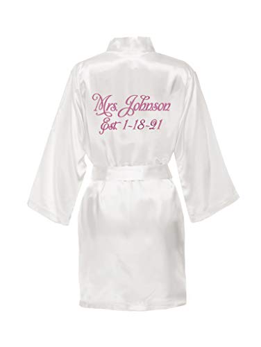 Personalized Mrs. Satin Bride Robe - Bridal White Robe for Wedding Day