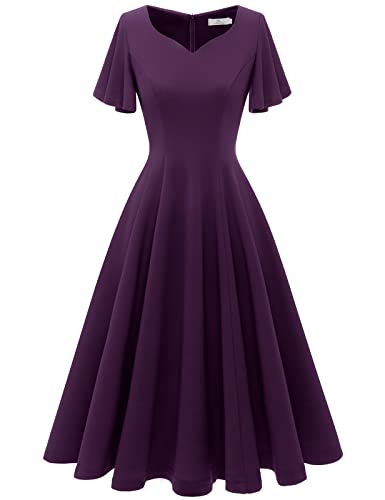 Image of HomRain Wedding Guest Dresses for Women Vintage Short Sleeves Casual Fit and Flare Cocktail Formal Dress for Tea Party