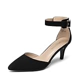 DREAM PAIRS Kitten Heel Low Heel for Women Closed Pointed Toe Pumps Wedding Party Sexy Dress Shoes Lowpointed,Size 9,Black/Nubuck,LOWPOINTED