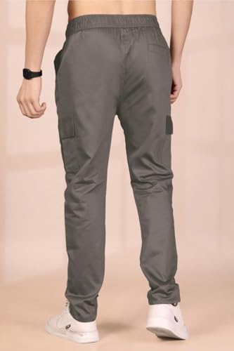 Image of Men's Solid Cargo Jogger Pants with Elastic Waistband & Side Utility Pockets
