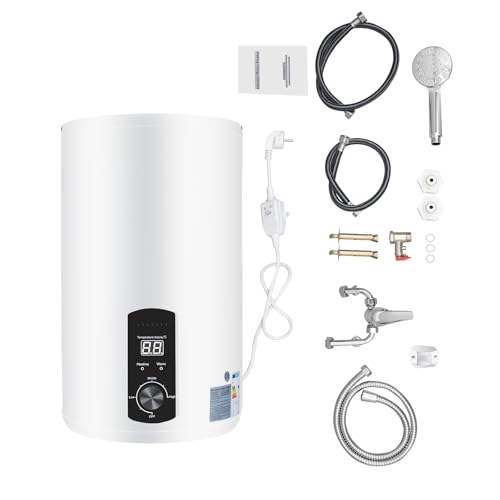 50L Elektro Warmwasserspeicher, 2KW 220V IPX4 Vertikal Led Durchlauferhitzer Speicher Wasserboiler Kalt und Warm Wasserboiler Elektroboiler ABS Wandhängender Boiler für Küchen Toiletten Wohnwagen